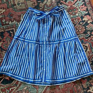 J. Crew blue and white striped button front skirt with pockets